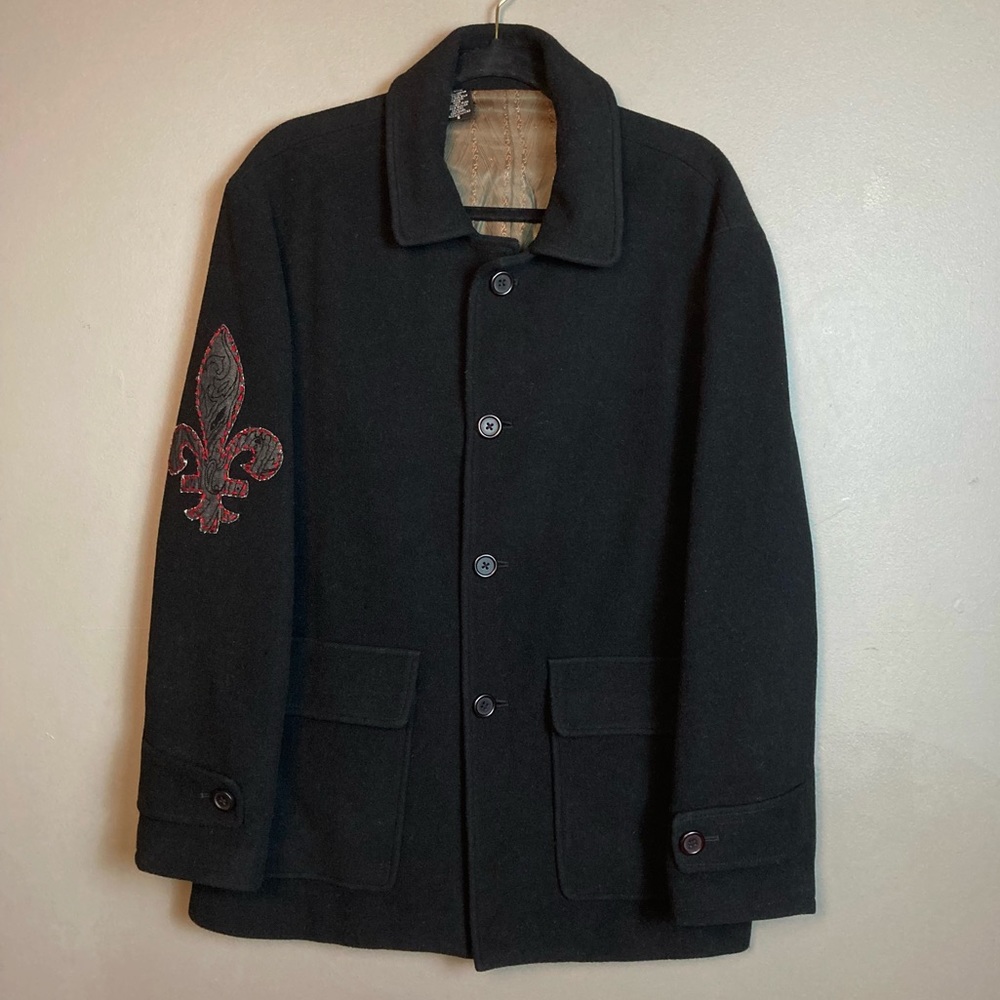 Howe men's black wool coat blazer military fleur de lis small